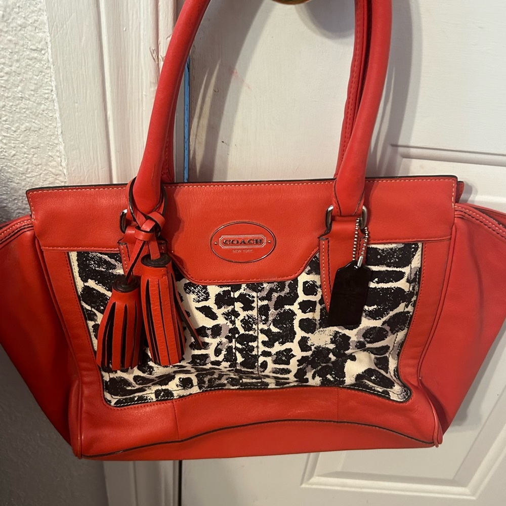Coach New York Red Leopard Print Purse